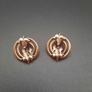 Vintage Copper Tone Earrings Clip On Floral Design‎ Statement Jewelry